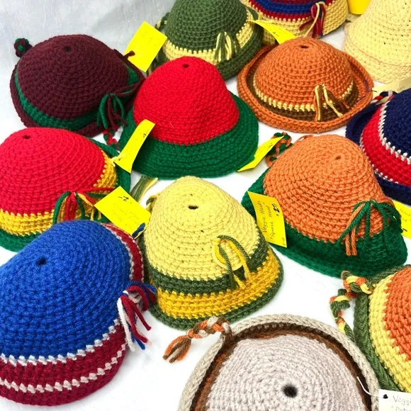 Handmade Crochet Knit Kids Blue Multicolor Hats Children’s Beanie Lot Of 18 NWT